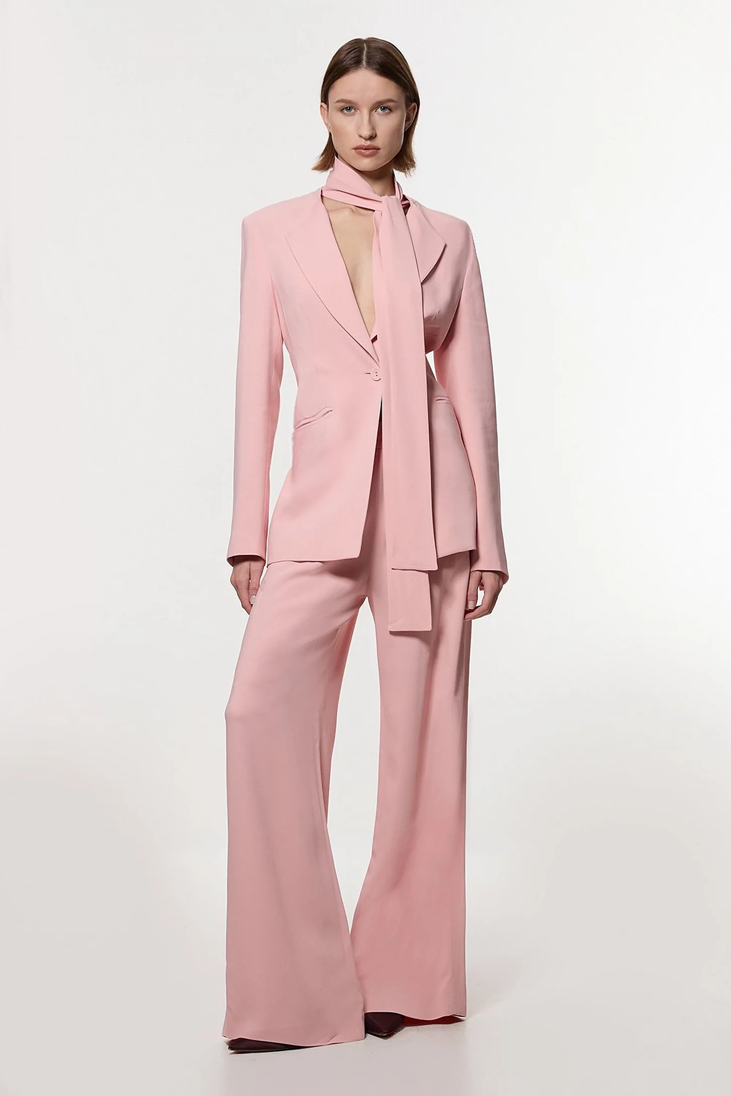 Compact Stretch Viscose Wide Leg Tailored Trouser | Karen Millen UK + IE + DE + NL