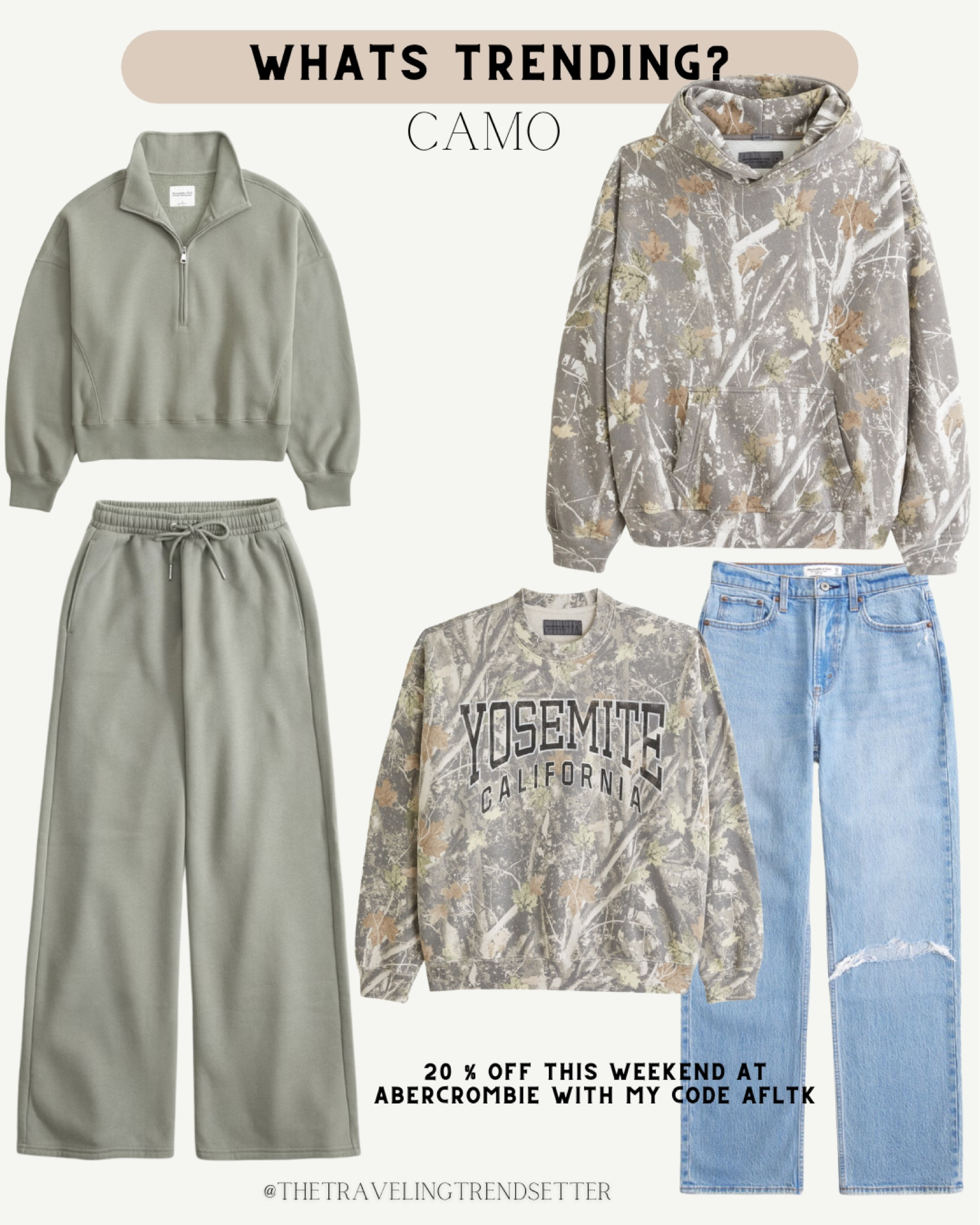 What’s trending? Camo - Abercrombie lounge sets , fall athleisure whet e

#LTKFallSale #LTKFindsUnder50 #LTKActive
