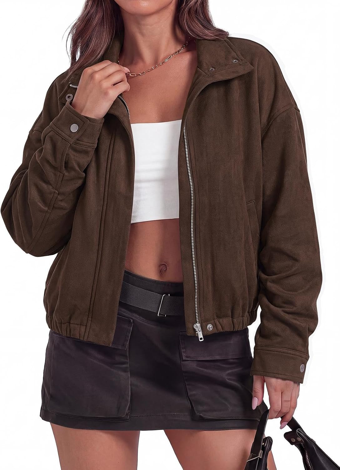 PRETTYGARDEN Lightweight Faux Suede Bomber Jacket Women Coats Outerwear | Amazon (US)