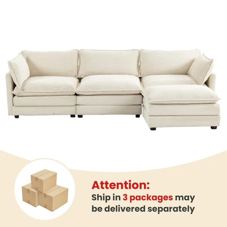 JUSTLET Sectional Sofa with Ottoman, Small L Shaped Free Combination Corduroy Couch Furniture Set... | Walmart (US)