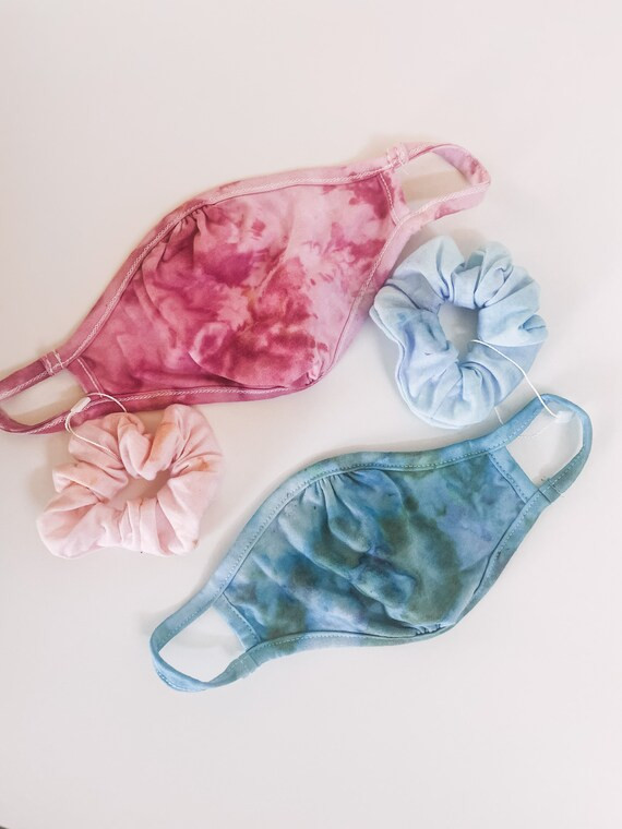Hand Dyed Face Mask with Scrunchies  Tie Dyed Pattern Kids | Etsy | Etsy (US)
