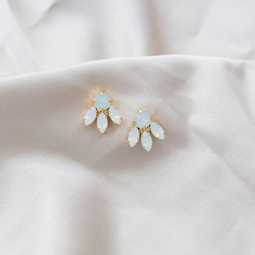 Bridal Earrings Cluster, Wedding Earrings White, White Shimmer Stone Earrings, Easter Basket Idea... | Etsy (US)