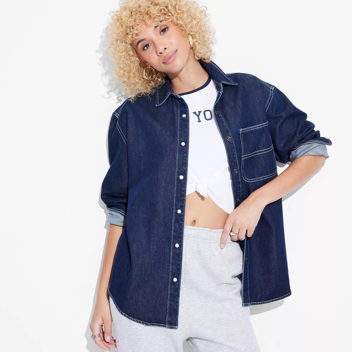 Women's Long Sleeve Oversized Structured Denim Shirt - Wild Fable™ Blue | Target