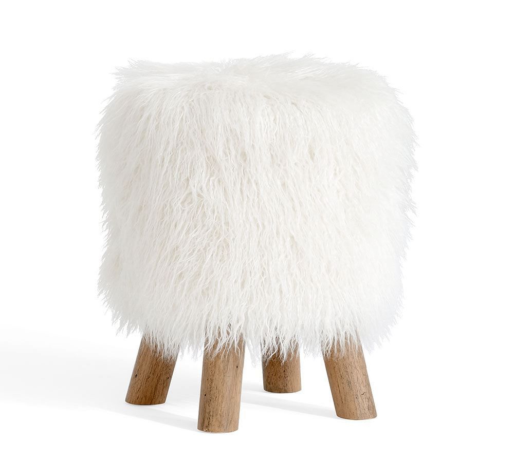 Mongolian Faux Fur Stool, Ivory | Pottery Barn (US)