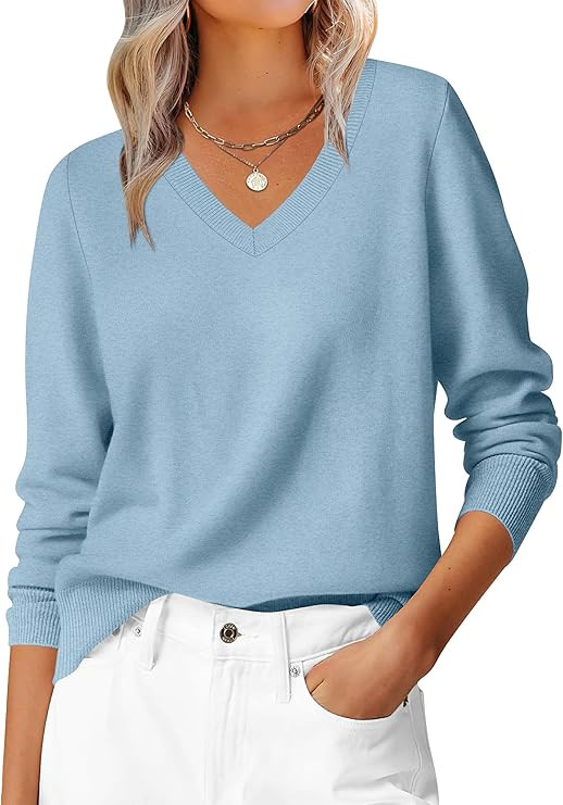 ANRABESS Womens Long Sleeve V Neck Sweaters 2025 Fall Casual Classic Soft Loose Fit Basic Pullove... | Amazon (US)