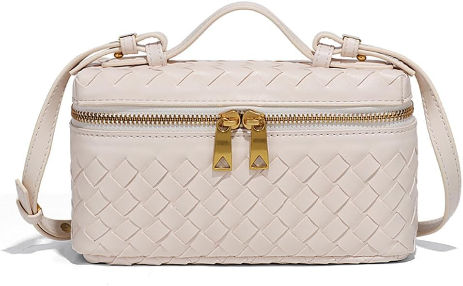Eautyba Womens Woven Crossbody Handbag Fashion Leather Top Handle Bag Beige | Amazon (US)