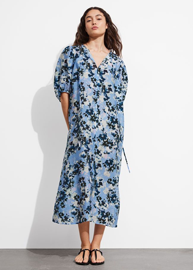 Relaxed Puff Sleeve Midi Dress - Light Blue Floral Print - Midi dresses - & Other Stories US | & Other Stories US
