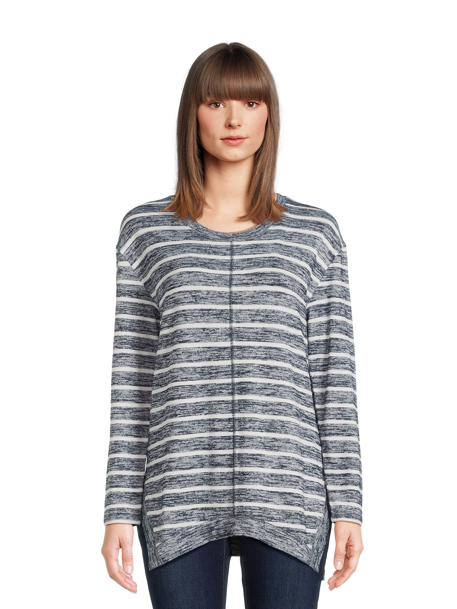 Time and Tru Women's Hacci Knit Tunic Top with Long Sleeves, Sizes S-XXXL | Walmart (US)