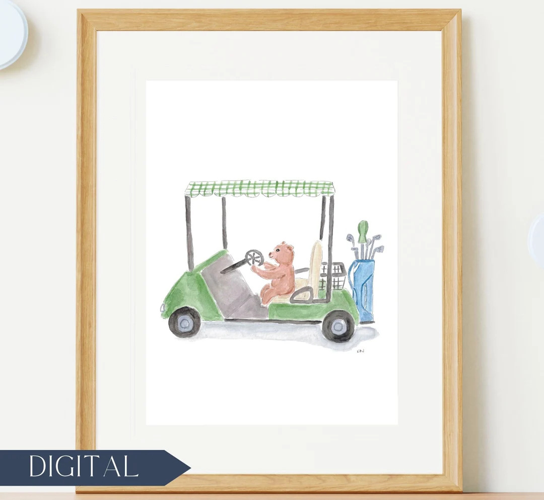 Watercolor Golf Teddy Bear Nursery Art Print Golf Nursery Decor Classic Baby Boy Nursery Wall Art... | Etsy (US)