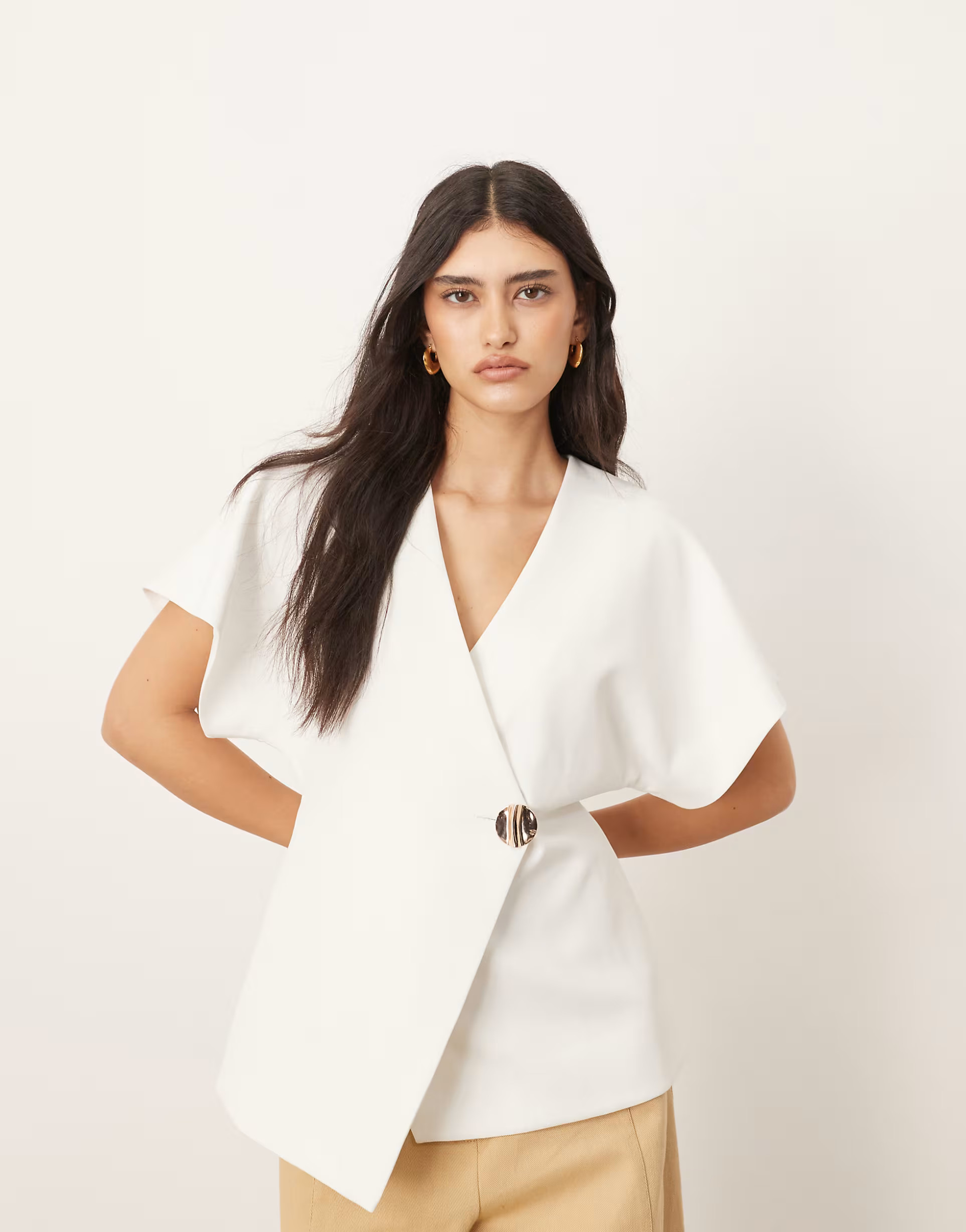 ARRANGE wrap top with gold trim detail in ivory | ASOS | ASOS (Global)