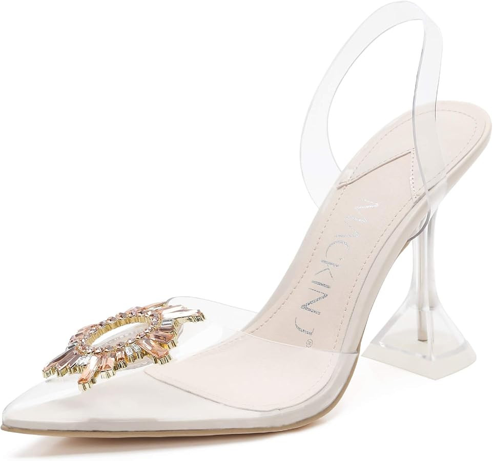 MACKIN J 188-6 Women's Clear Heels Pointed Toe Slingback Rhinestone Sandals Dress Shoes | Amazon (US)