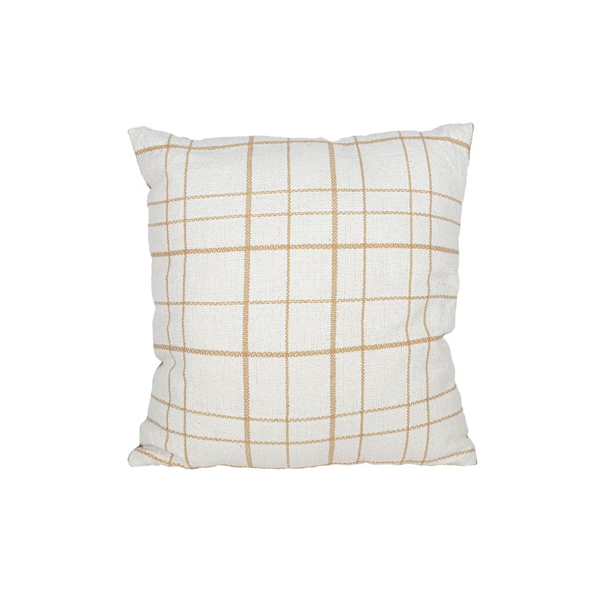 18X18 Inch Hand Woven Modern Plaid Pillow Tan Cotton With Polyester Fill - Foreside Home & Garden | Target