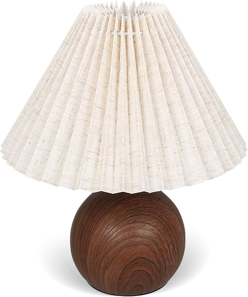 Small Pleated Table Lamp, Bedside Nightstand Lamp with Off White Lampshade, Morden Mini Lamp for ... | Amazon (US)