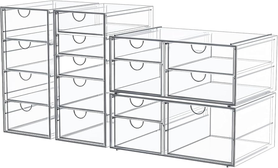 caktraie Makeup Organizer Storage With 16 Drawers, 4 Pcs Desktop Office Supplies, Desk Organizers... | Amazon (US)