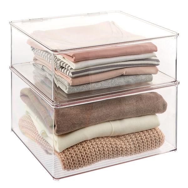 iDESIGN Case of 4 Hinged-Lid Stackable Shirt Box Clear | The Container Store