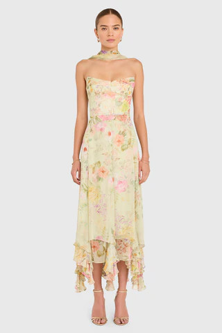 Amanda Uprichard Monterey Dress With Scarf in Whistledown in Endive Multi - Size XL | Amanda Uprichard
