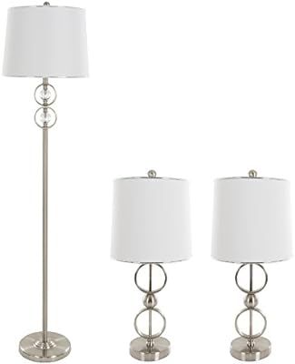Table Lamps and Floor Lamp Set of 3, Modern Brushed Steel (3 LED Bulbs included) by Lavish Home | Amazon (US)