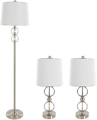 Table Lamps and Floor Lamp Set of 3, Modern Brushed Steel (3 LED Bulbs included) by Lavish Home | Amazon (US)