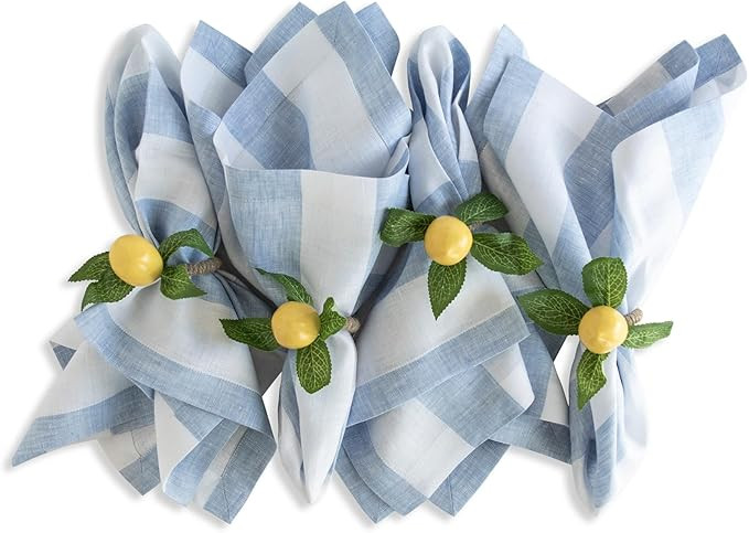 Solino Home Linen Napkins Set of 4-100% Pure Linen Cabana Stripe Sky Blue and White Cloth Dinner ... | Amazon (US)