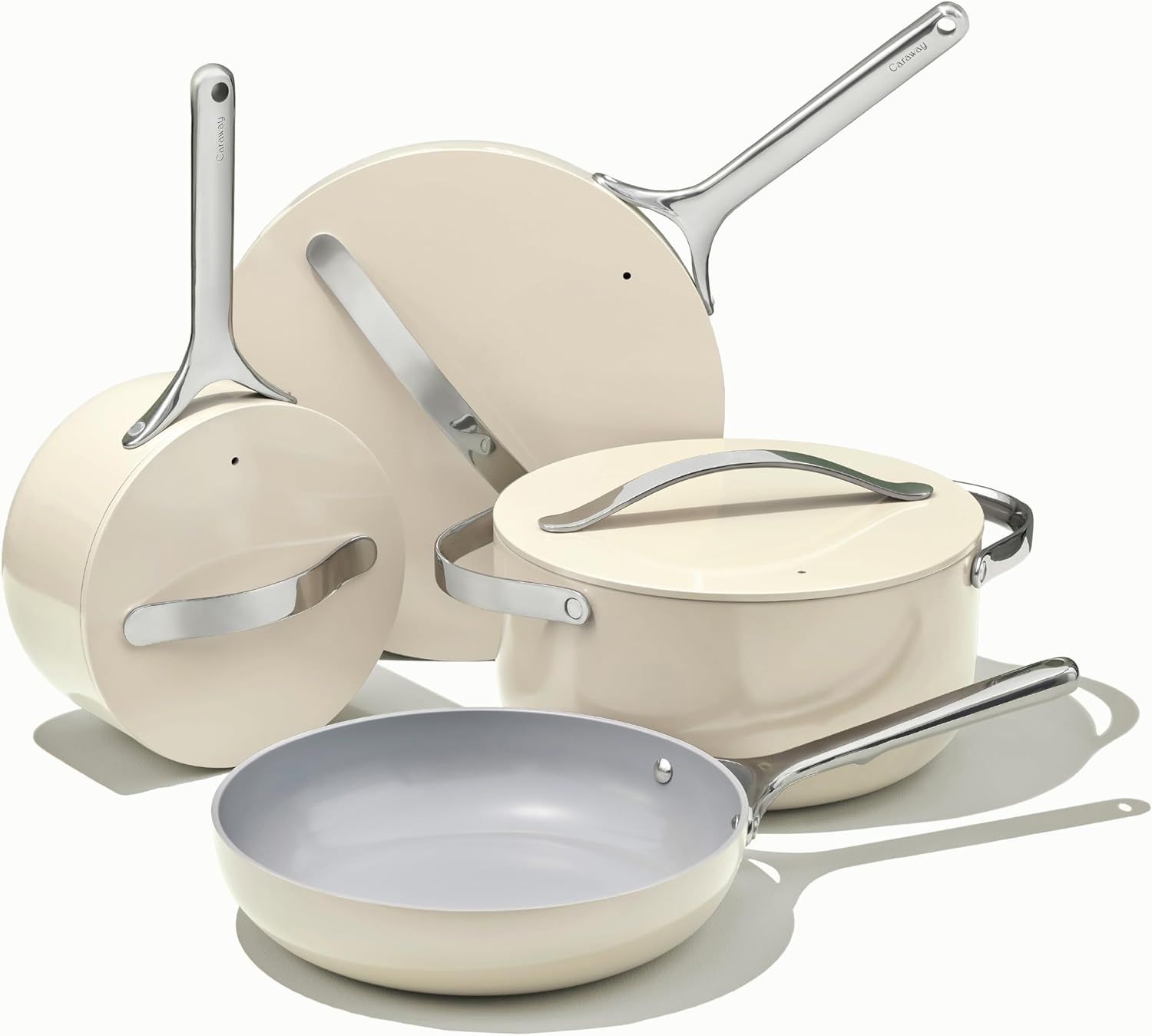Caraway Nonstick Ceramic Cookware Set (12 Piece) Pots, Pans, 3 Lids and Kitchen Storage - Non Tox... | Amazon (US)