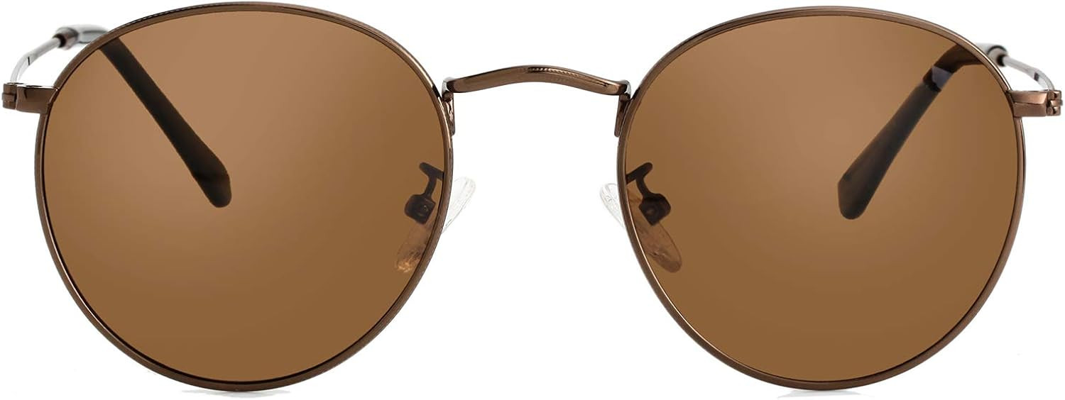 Small Round Polarized Sunglasses for Men Women Mirrored Lens Classic Circle Sun Glasses | Amazon (US)