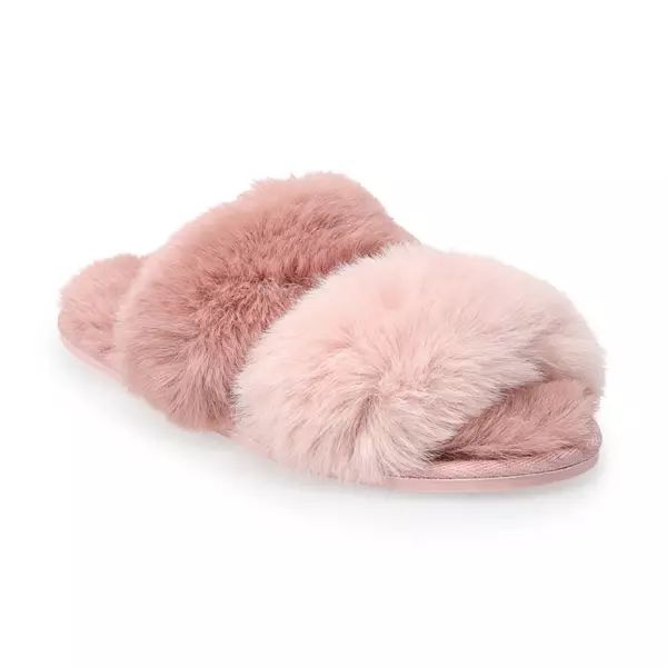 Women's LC Lauren Conrad Cross Faux Fur Slide Slippers | Kohl's
