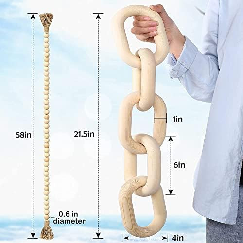Wood Chain Link Decor – Wood Chain Set with Wooden Bead Garland with Tassels – Hand Carved Sustainab | Amazon (US)