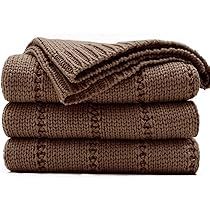 Amazon.com: RECYCO Cable Knit Brown Throw Blanket for Couch, Super Soft Warm Cozy Decorative Knit... | Amazon (US)