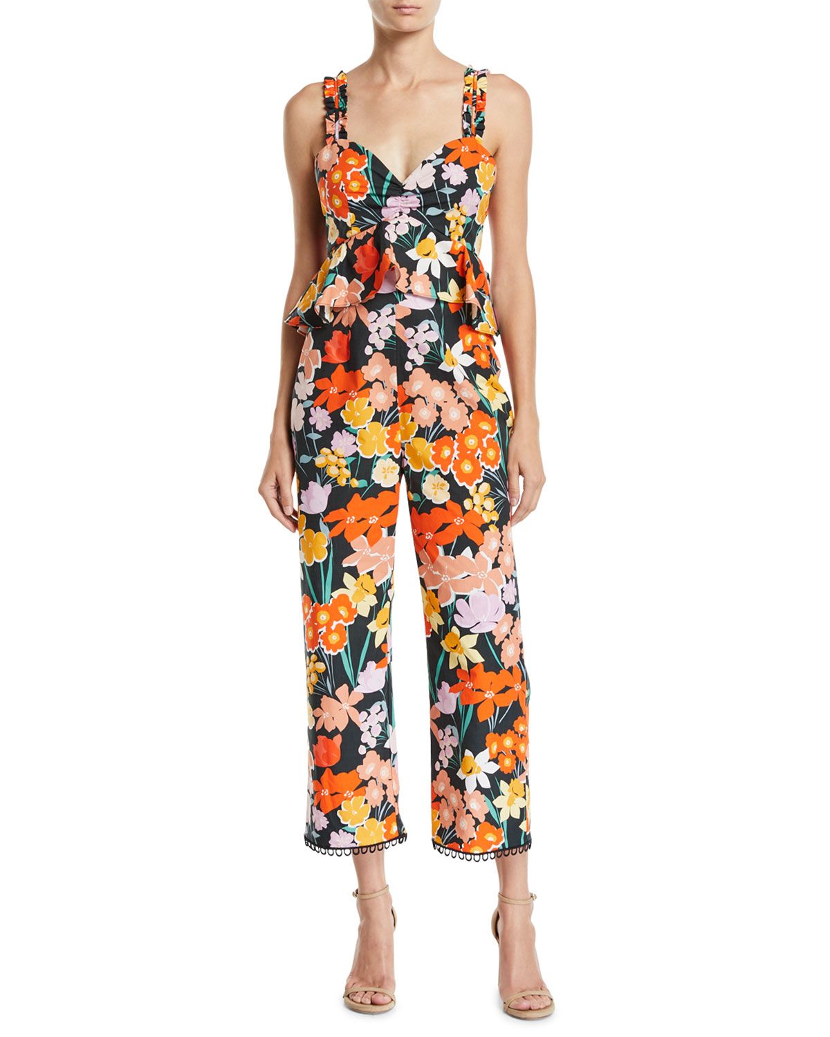 Sleeveless Floral-Print Poplin Jumpsuit | Neiman Marcus
