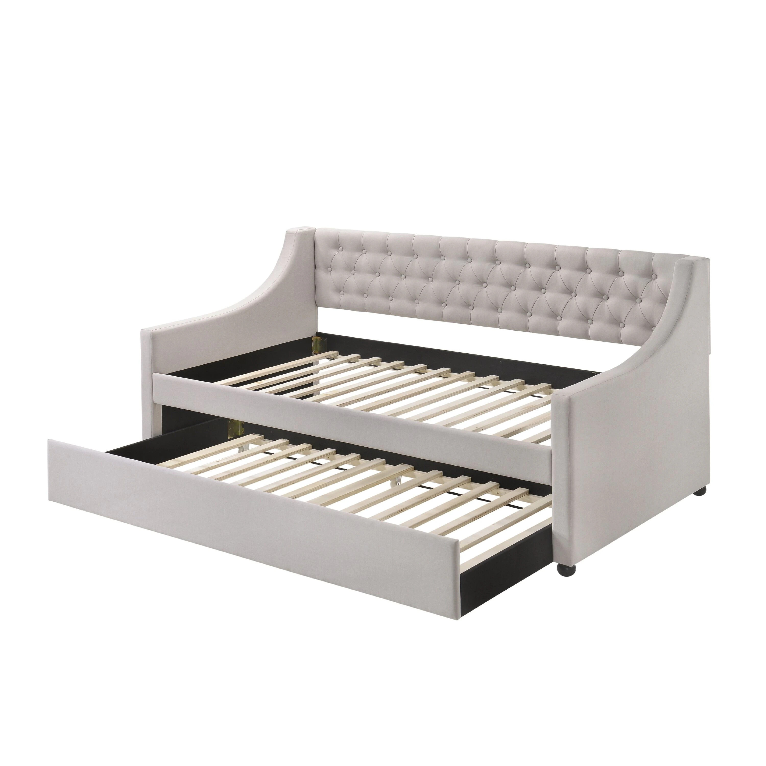 Benzara Gray Wooden Frame Twin Platform Bed with Button Tufted Back one_size | BM214910 | Lowe's