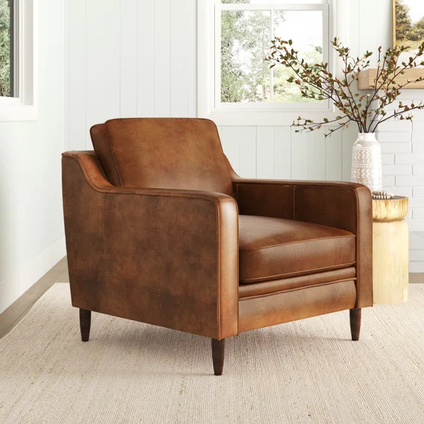 Abbott Genuine Leather Square Arm Accent Chair | Wayfair North America