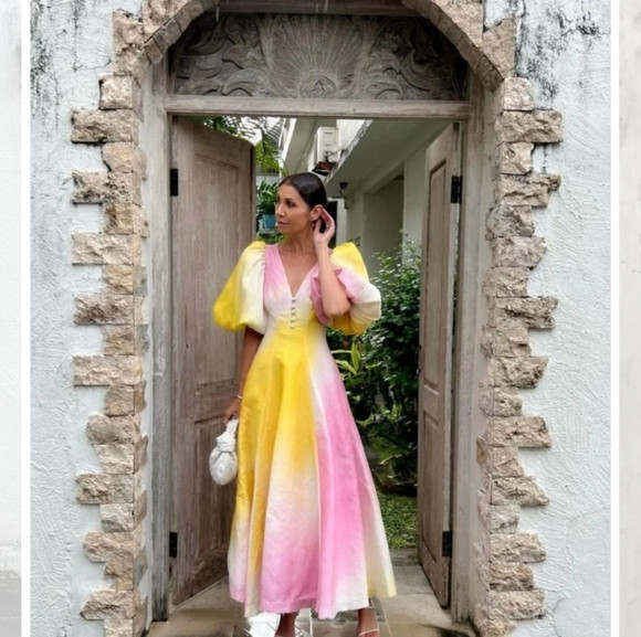 New Aje Cloudburst Tie-dyed Linen-blend Midi Dress - Pink Yellow | Poshmark