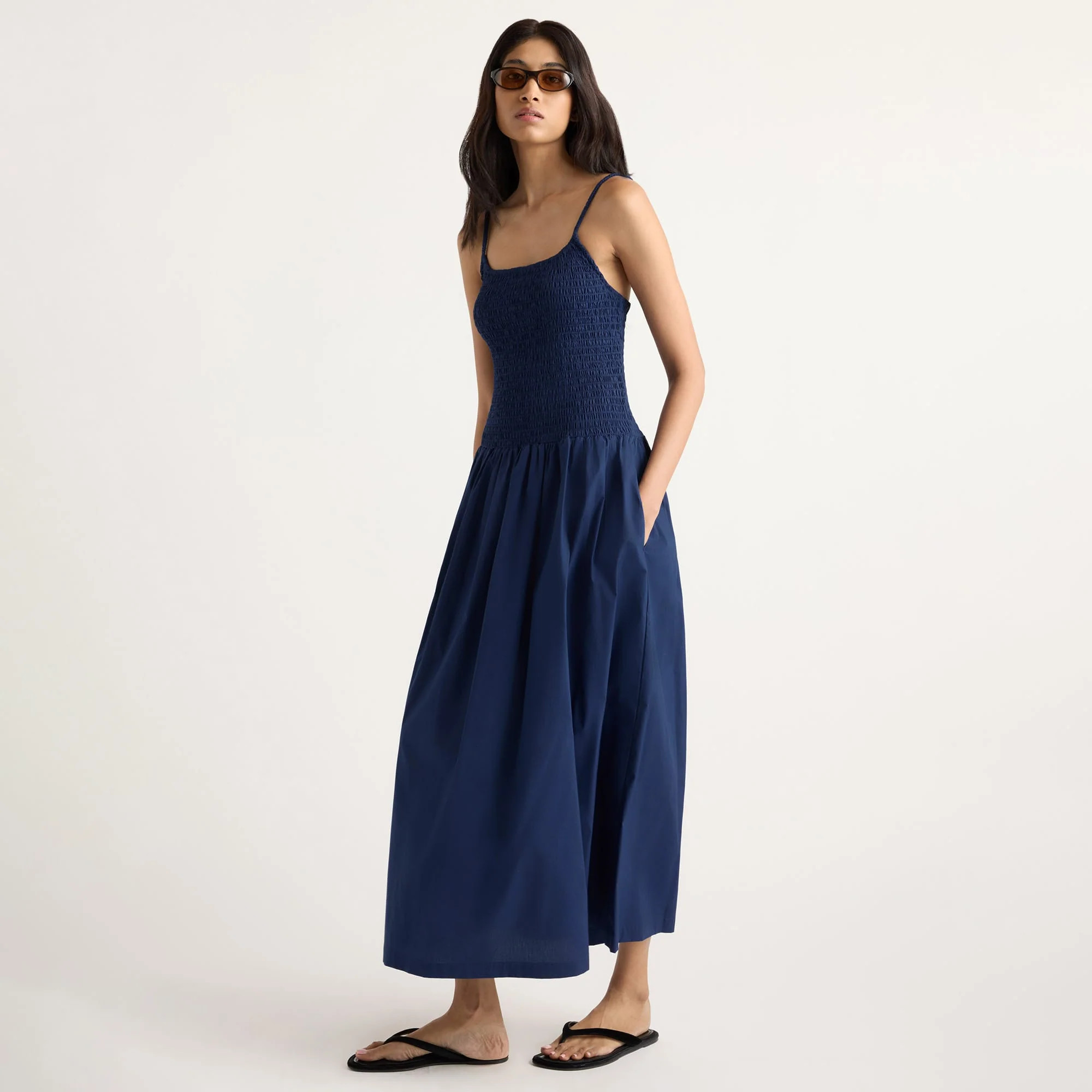 Venus Smocked Organic Cotton Midi Dress | Shop.app