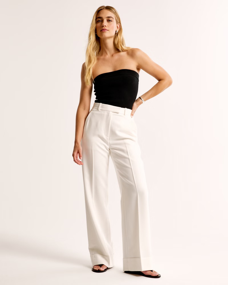 Cuffed Hem Tailored Wide Leg Pant | Abercrombie & Fitch (UK)