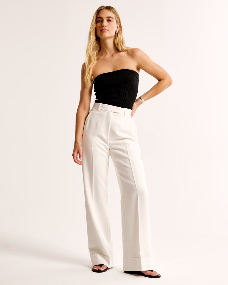 Cuffed Hem Tailored Wide Leg Pant | White Dress Pants | White Work Pants | Abercrombie & Fitch (US)