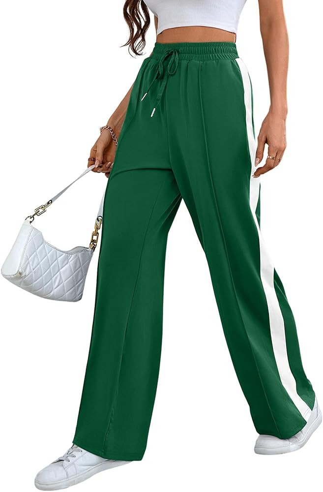 Wide Leg Sweatpants Women High Waisted Baggy Sweat Pants Active Striped Track Pants with Pockets | Amazon (US)