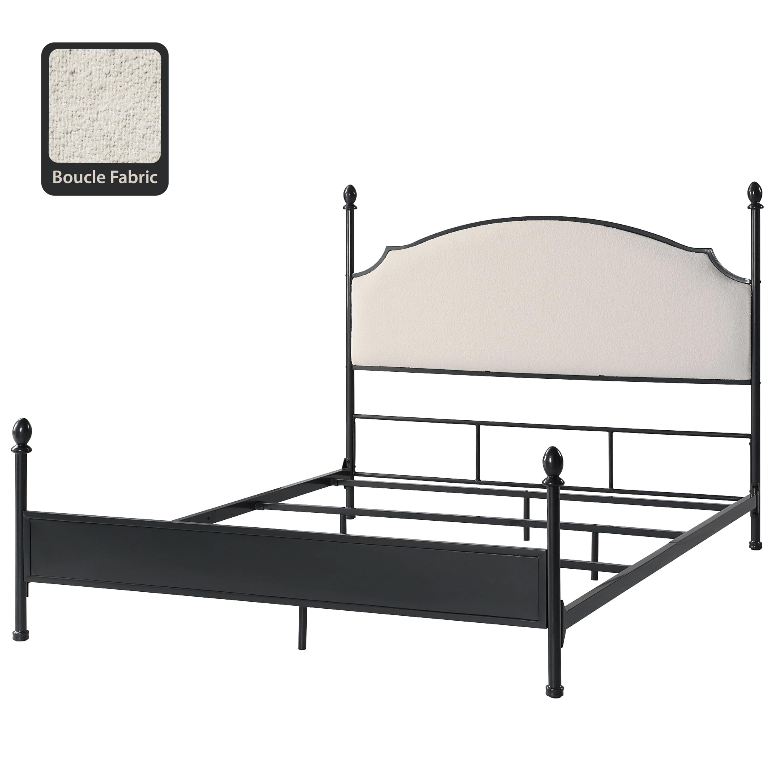 Furniture of America Eleanor Modern Curved Metal Poster Bed King Size with Boucle Fabric Headboar... | Amazon (US)