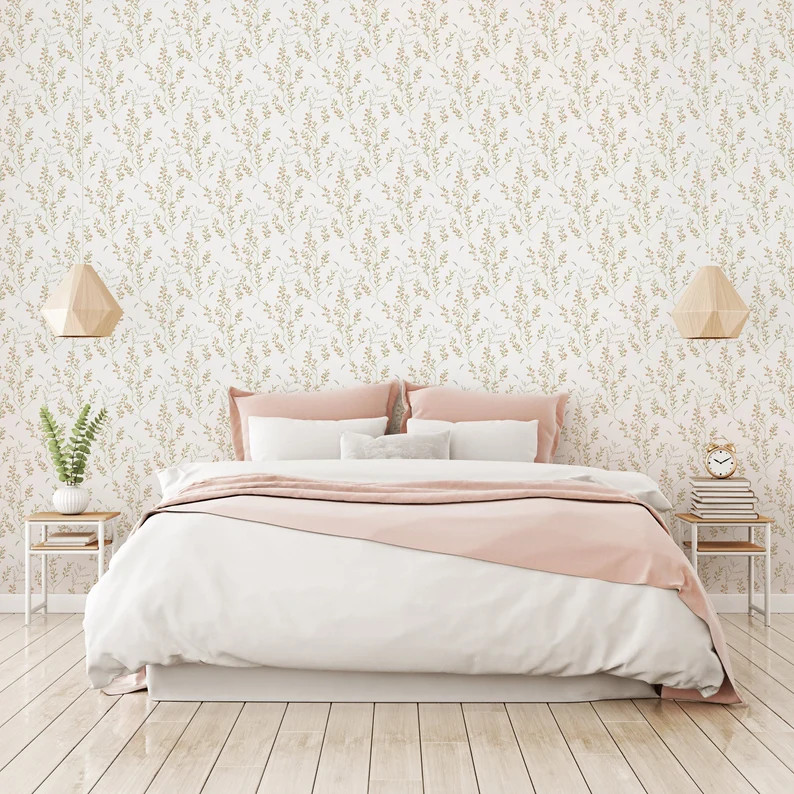 Neutral Beige Garden Flowers Removable Wallpaper Botanical Boho Peel and Stick Decal Self Adhesiv... | Etsy (US)