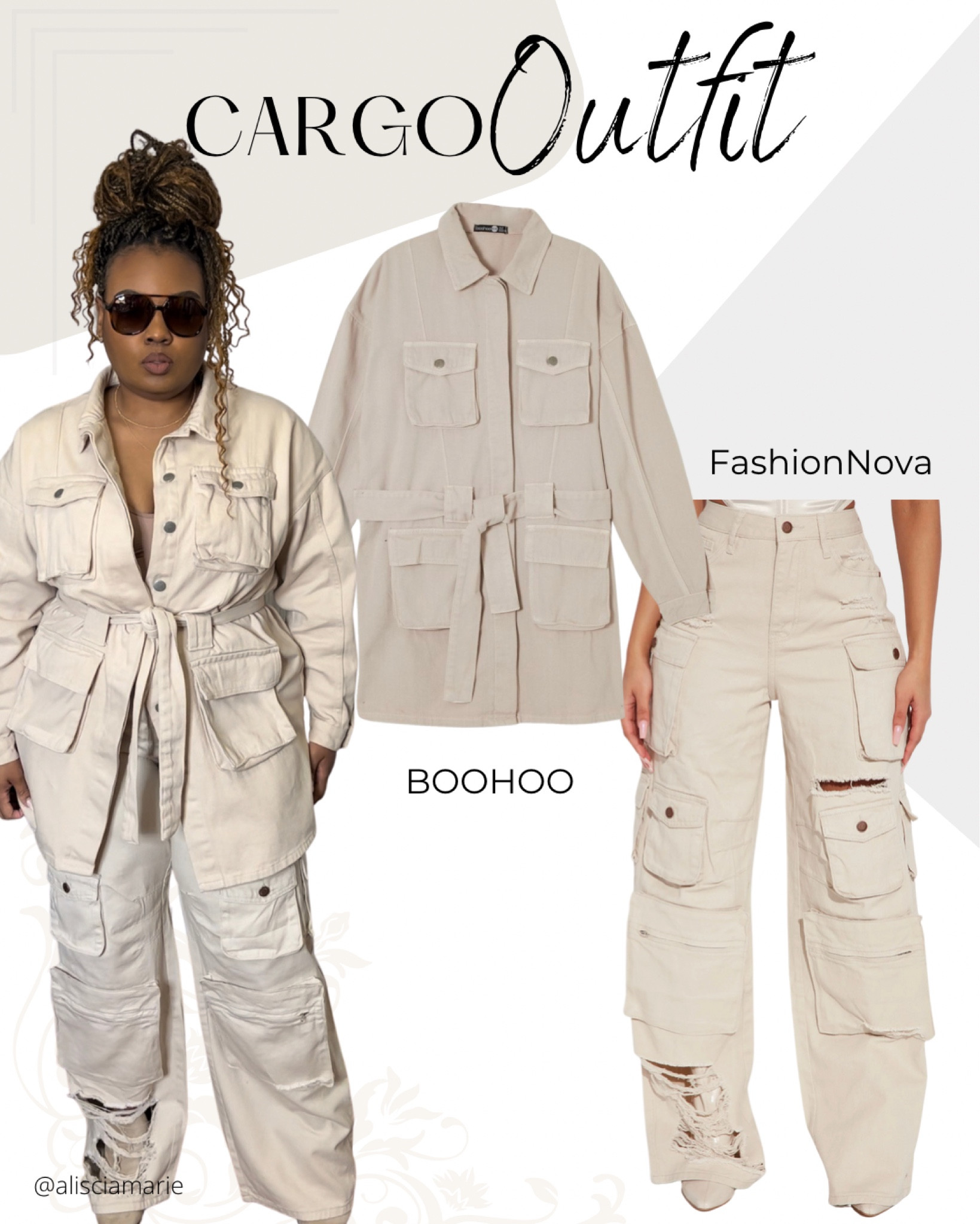 Cargo outfit! Link isn’t available for pants and khaki color is sold out in the top. 