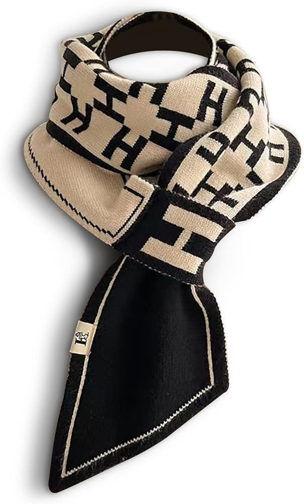 Skinny Knitted Scarf Women Winter Pull-Through Design Plaid Letter Pattern Narrow Long Neckerchie... | Amazon (US)
