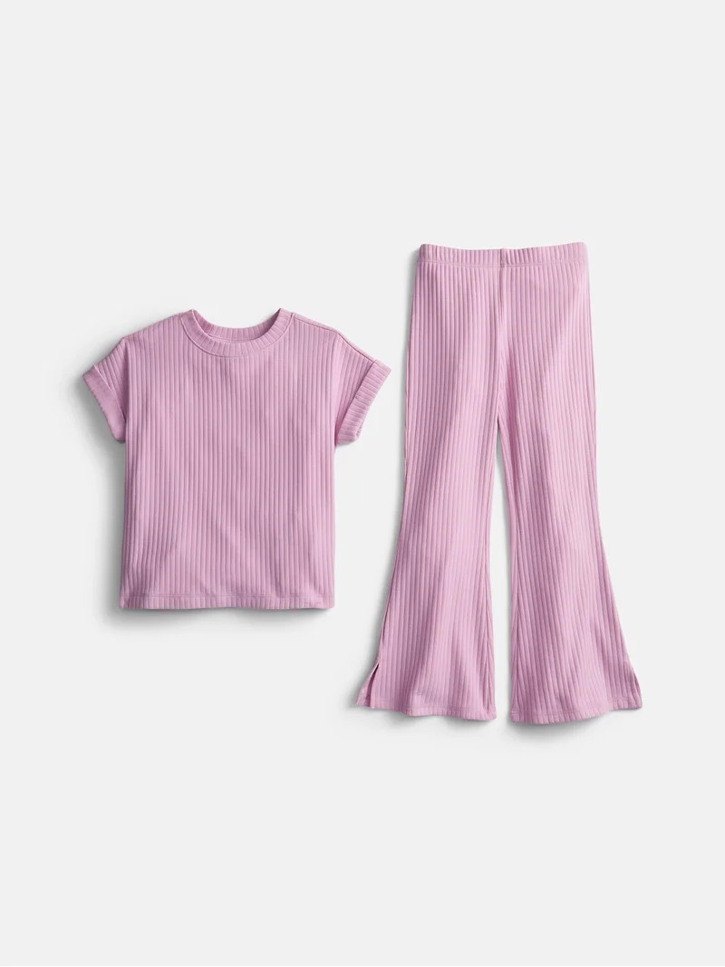 Wonder Nation Girls Rib Knit Top and Pants Set, 2-Piece, Sizes 4-18 & Plus | Walmart (US)