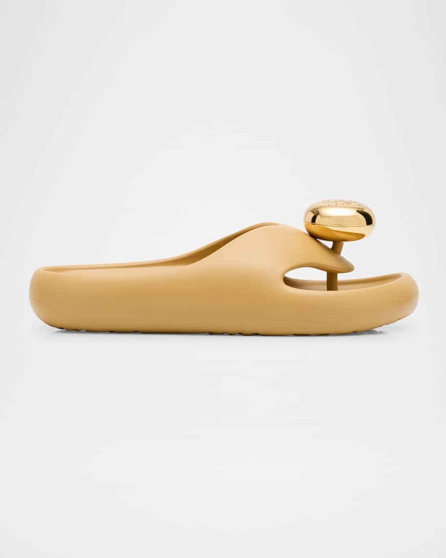 Loewe Pebble Patent Toe-Post Slide Sandals | Neiman Marcus