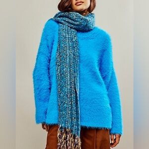 Free People Harrison Bunny Blue Polyamide Blend Oversized Crew Neck Sweater NWOT | Poshmark