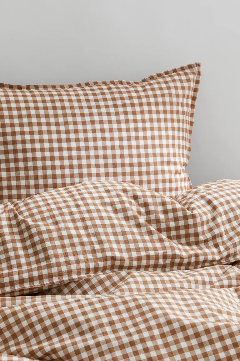 Patterned Twin Duvet Cover Set - Brown/gingham-checked - Home All | H&M US | H&M (US + CA)