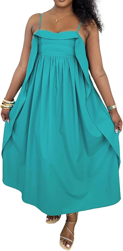 YUEWOO Midi Dresses for Women Casual Summer Sundresses Vacation Outfits Spaghetti Strap Smocked W... | Amazon (US)