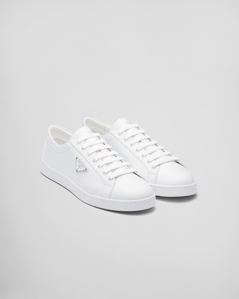 Brushed leather sneakers | Prada Spa US