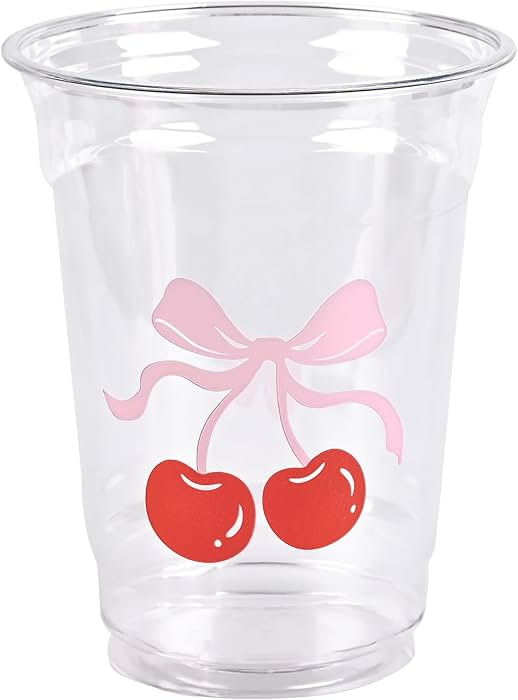50Pcs Pink Bow Cherry Party Cups Coquette Bowknot Plastic Cups 12oz Bachelorette Wedding Bridal S... | Amazon (US)