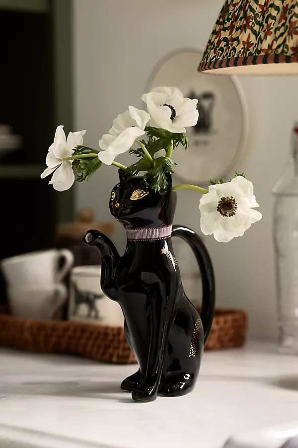 Florence Balducci Black Cat Stoneware Pitcher | Anthropologie (US)
