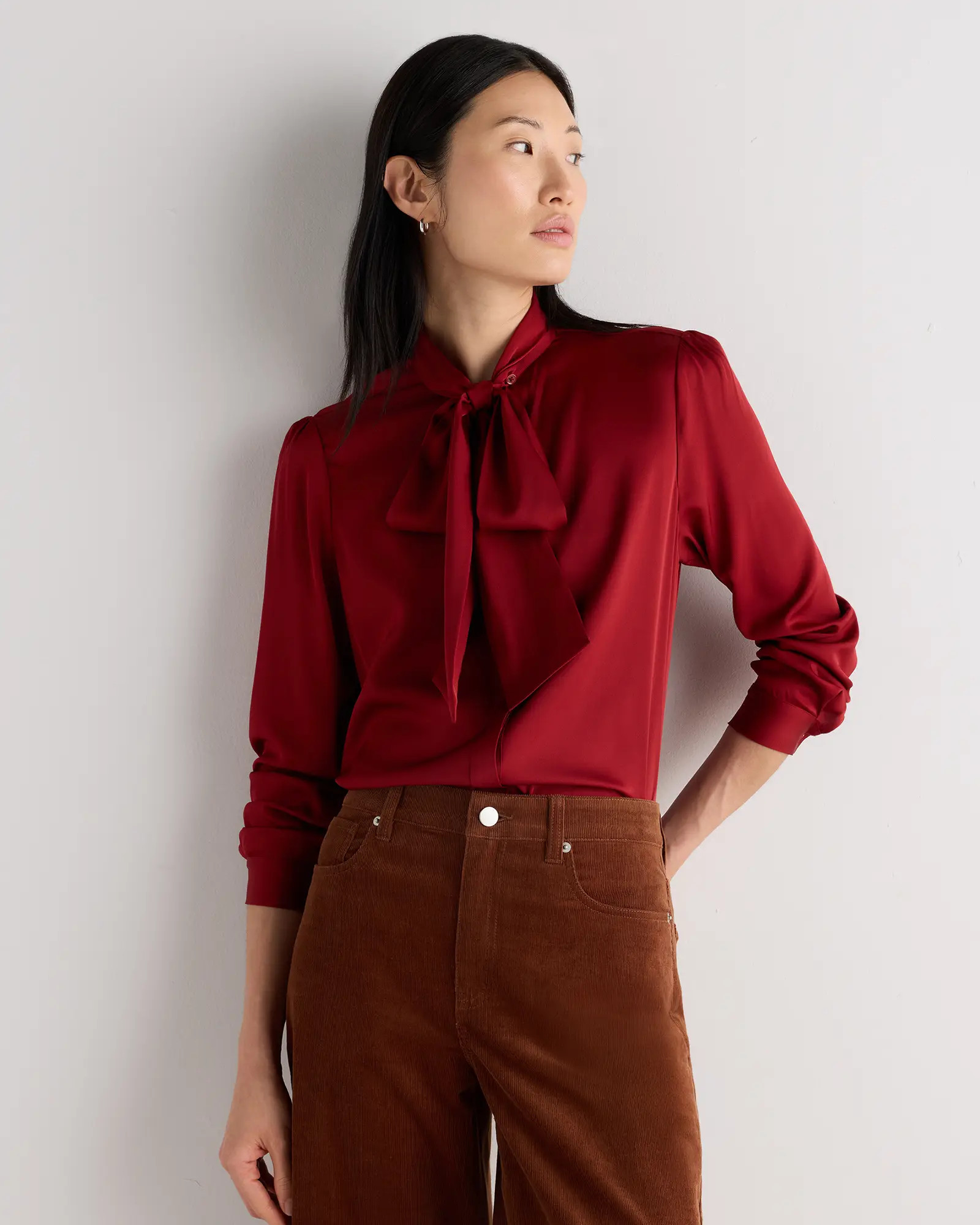 Washable Stretch Silk Tie Neck Blouse | Quince