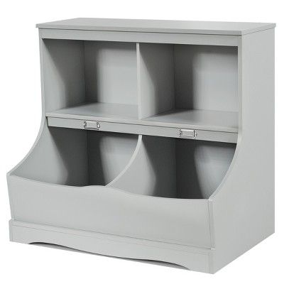 Costway Children's Multi-Functional Bookcase Toy Storage Bin Kids Floor Cabinet GreyWhite | Target